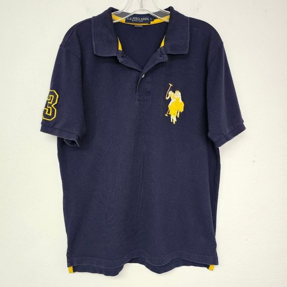 US Polo Assn Polo Blue Knit Collared Short Sleeve Large Logo Sz L Activewear - Picture 2 of 12